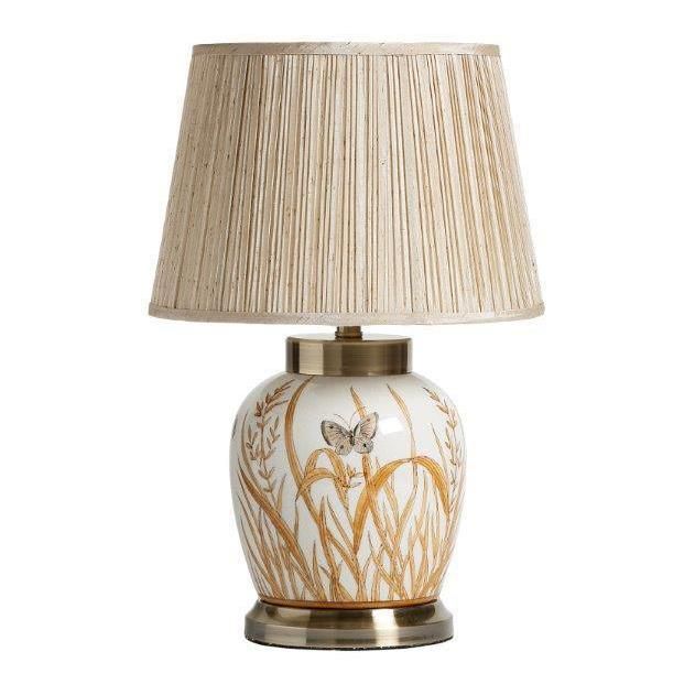 Chloe Lamp - Floral Ceramic & Pleated Beige Finish