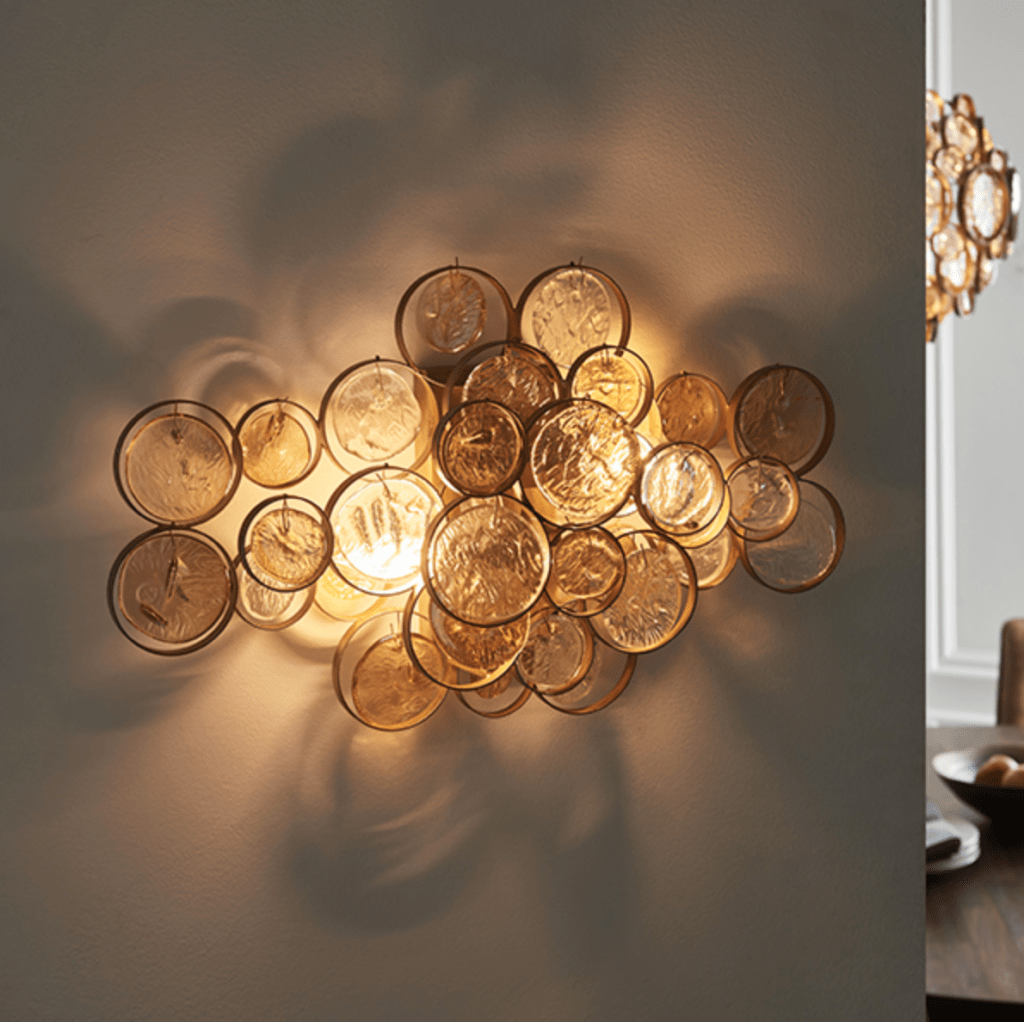 Costa Wall Light- Antique Gold w Clear & Amber Glass