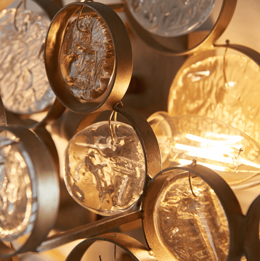 Costa Wall Light- Antique Gold w Clear & Amber Glass