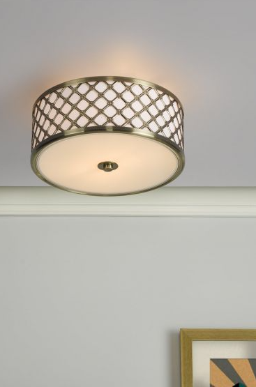 Civic Small 2 Light Flush Antique Brass Frosted Glass