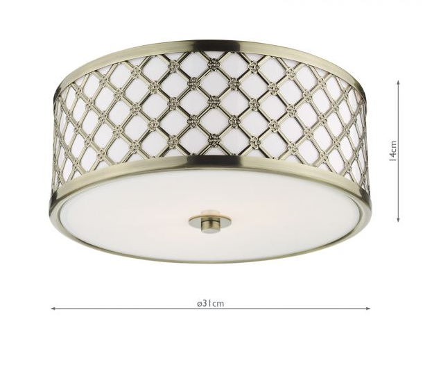 Civic Small 2 Light Flush Antique Brass Frosted Glass