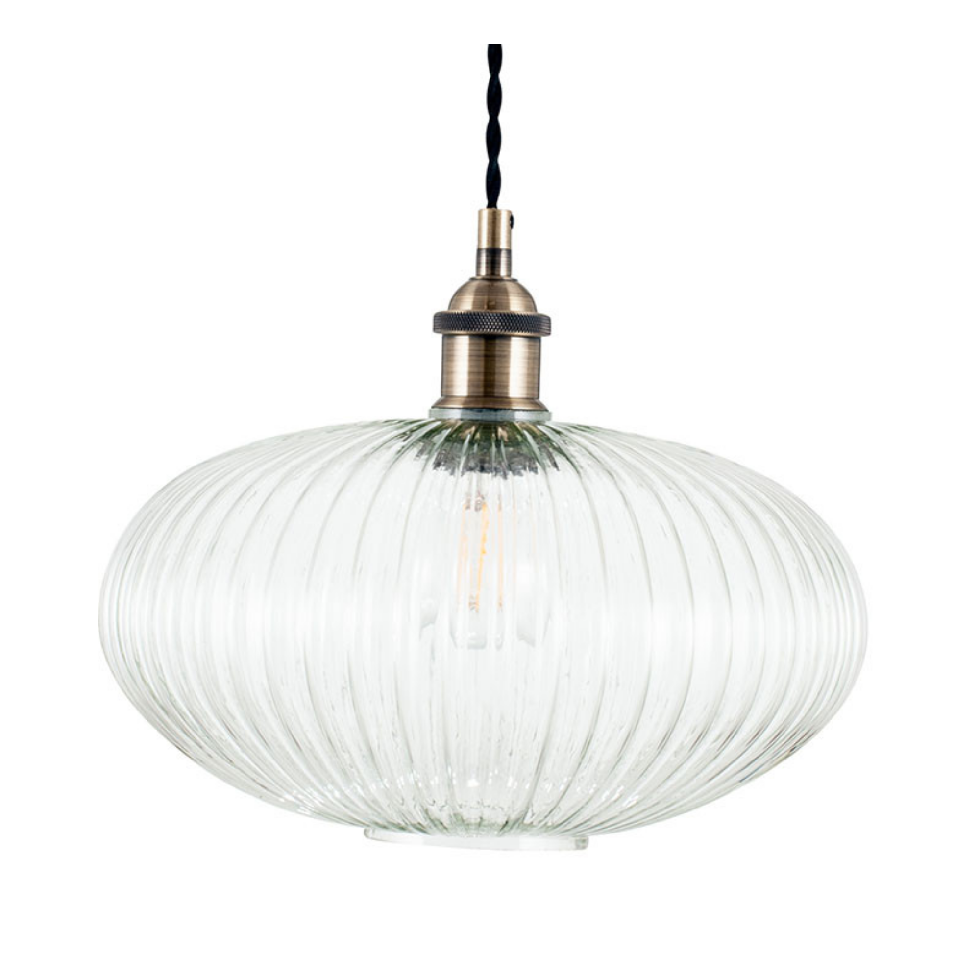 Clear Ribbed Glass Oval Pendant - Cusack Lighting