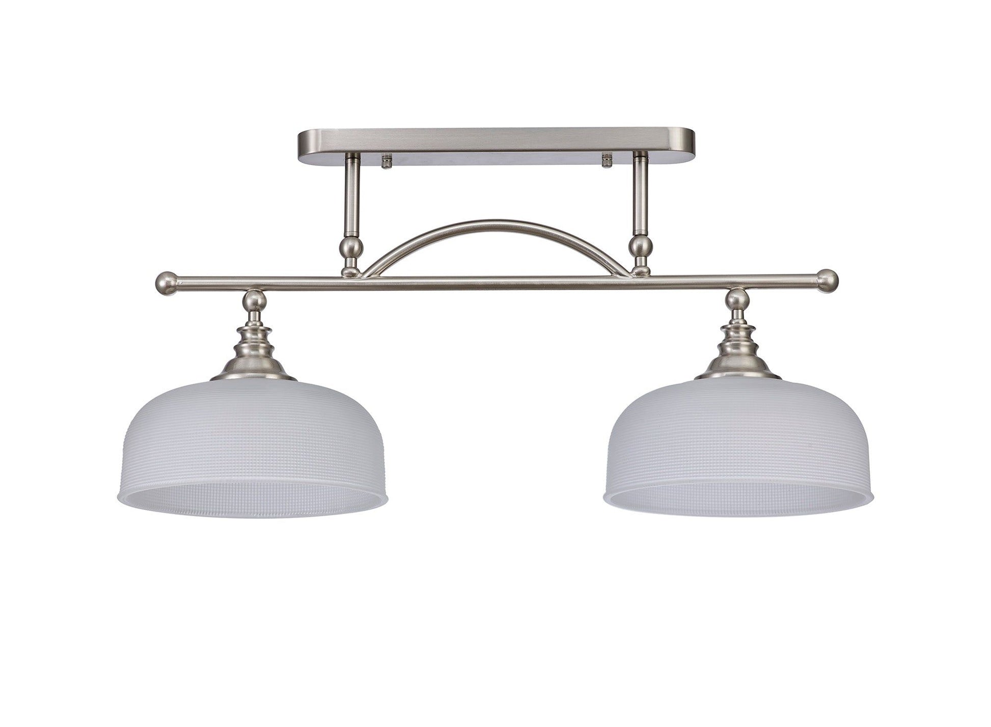 Shelbourne Semi Flush / Pendant Bar, 2 Light Adjustable E27, Satin Nickel, Polished Nickel, Antique Brass / Prismatic Glass
