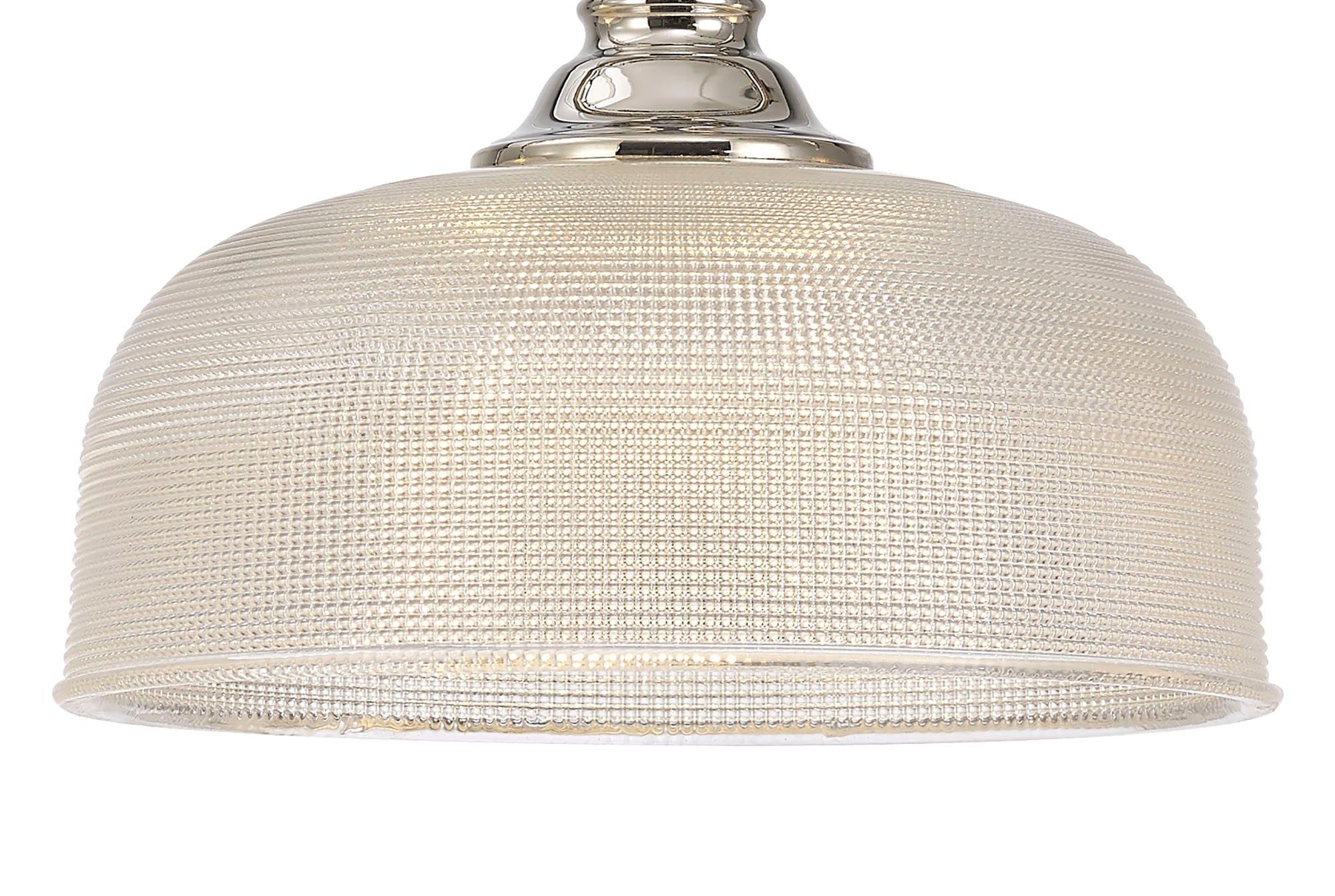 Isola Semi Flush / Pendant Bar, 3 Light Adjustable E27, Satin Nickel , Polished Nickel, Antique Brass / Prismatic Glass