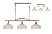 Isola Semi Flush / Pendant Bar, 3 Light Adjustable E27, Satin Nickel , Polished Nickel, Antique Brass / Prismatic Glass