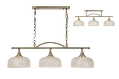 Isola Semi Flush / Pendant Bar, 3 Light Adjustable E27, Satin Nickel , Polished Nickel, Antique Brass / Prismatic Glass
