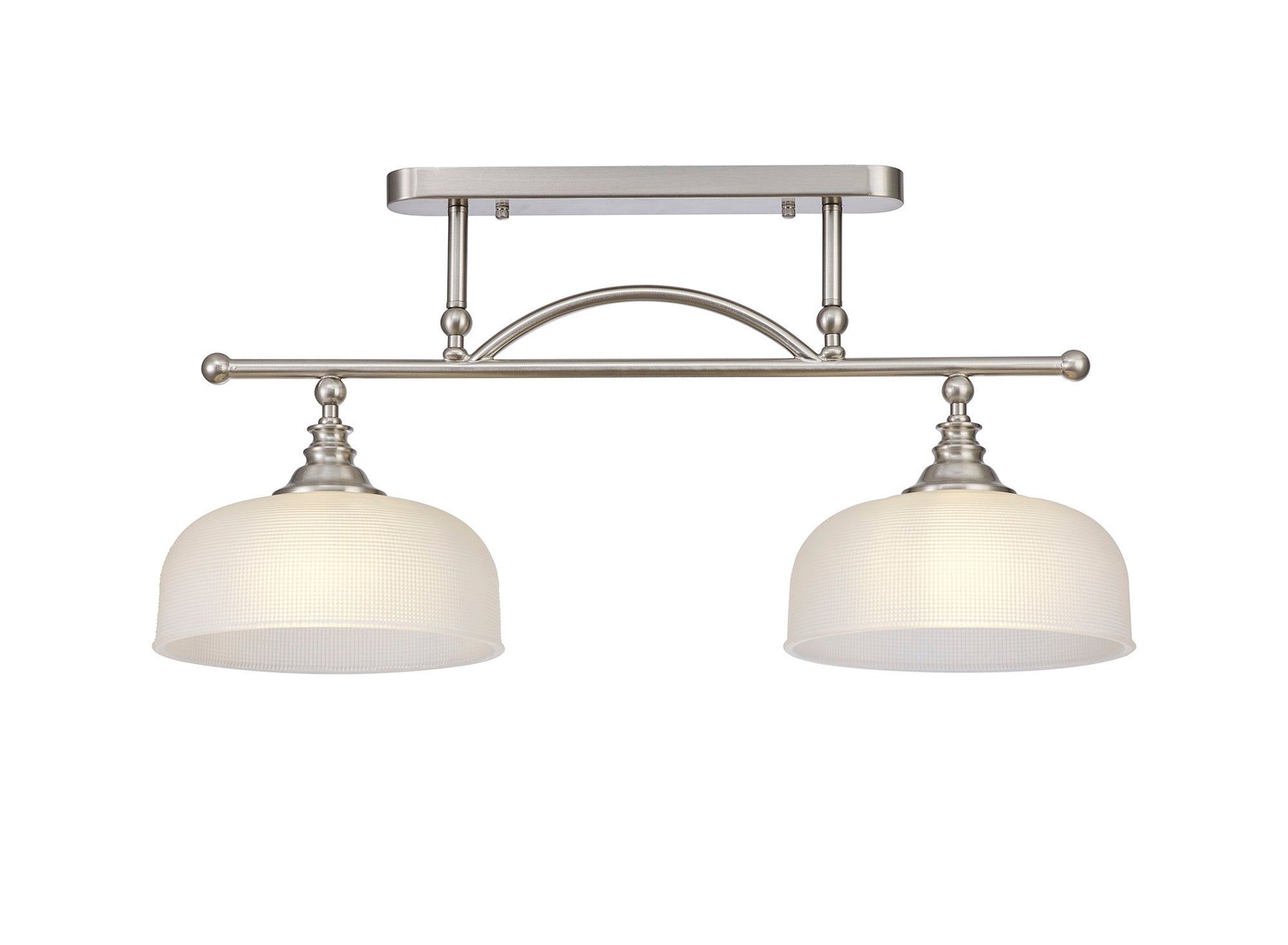 Shelbourne Semi Flush / Pendant Bar, 2 Light Adjustable E27, Satin Nickel, Polished Nickel, Antique Brass / Prismatic Glass