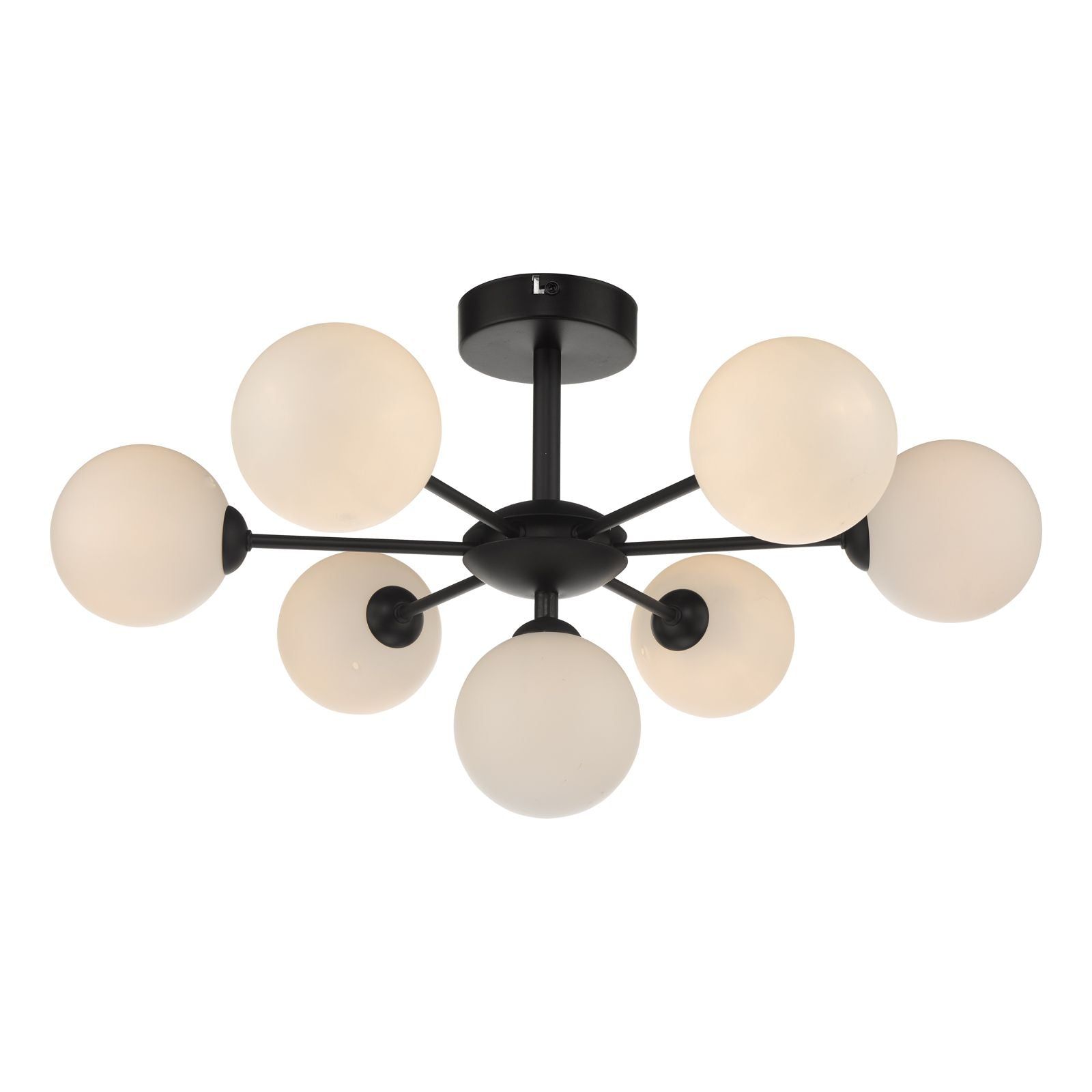 Cohen 7 Light Semi Flush Ceiling Light Matt Black & Opal Glass Finish IP20