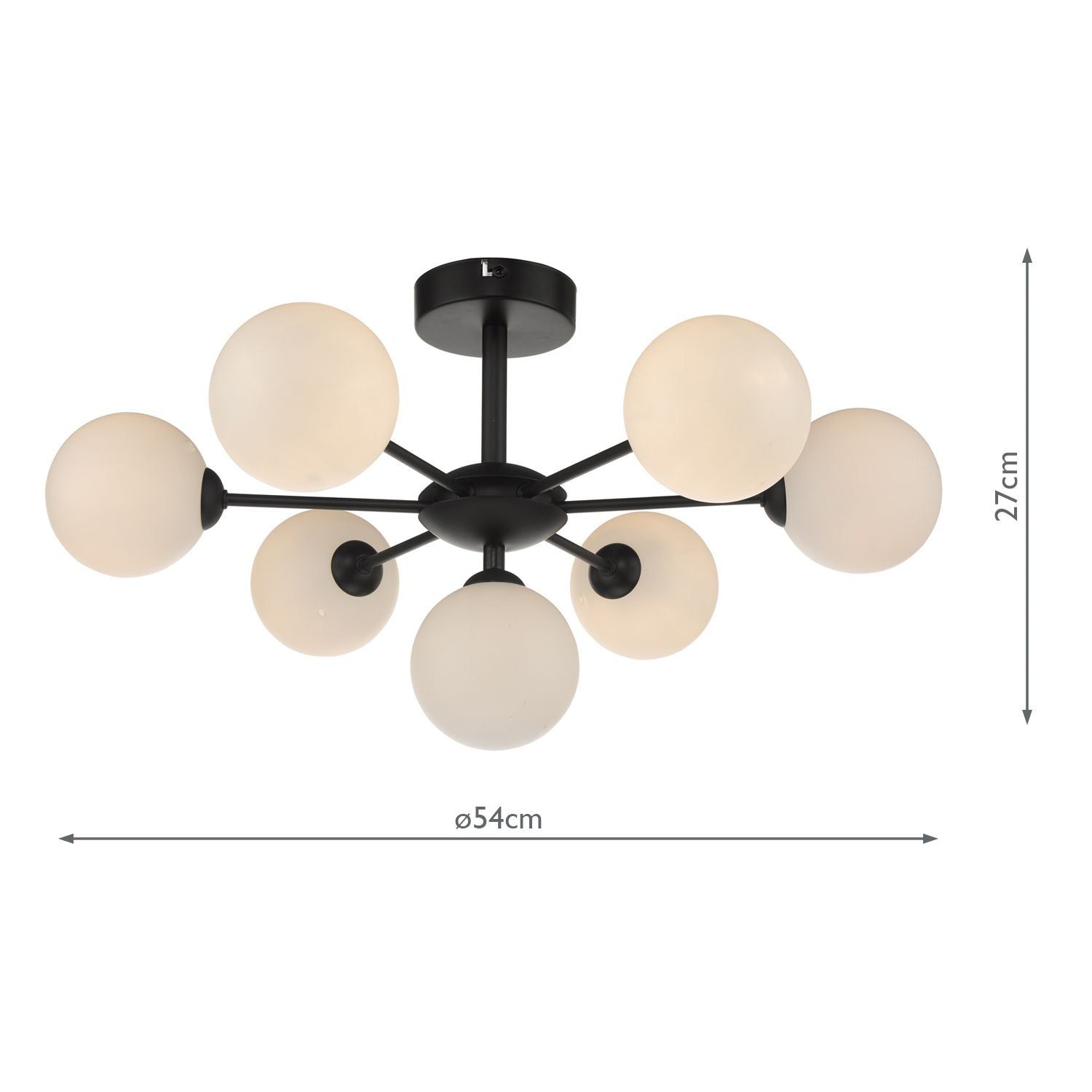 Cohen 7 Light Semi Flush Ceiling Light Matt Black & Opal Glass Finish IP20