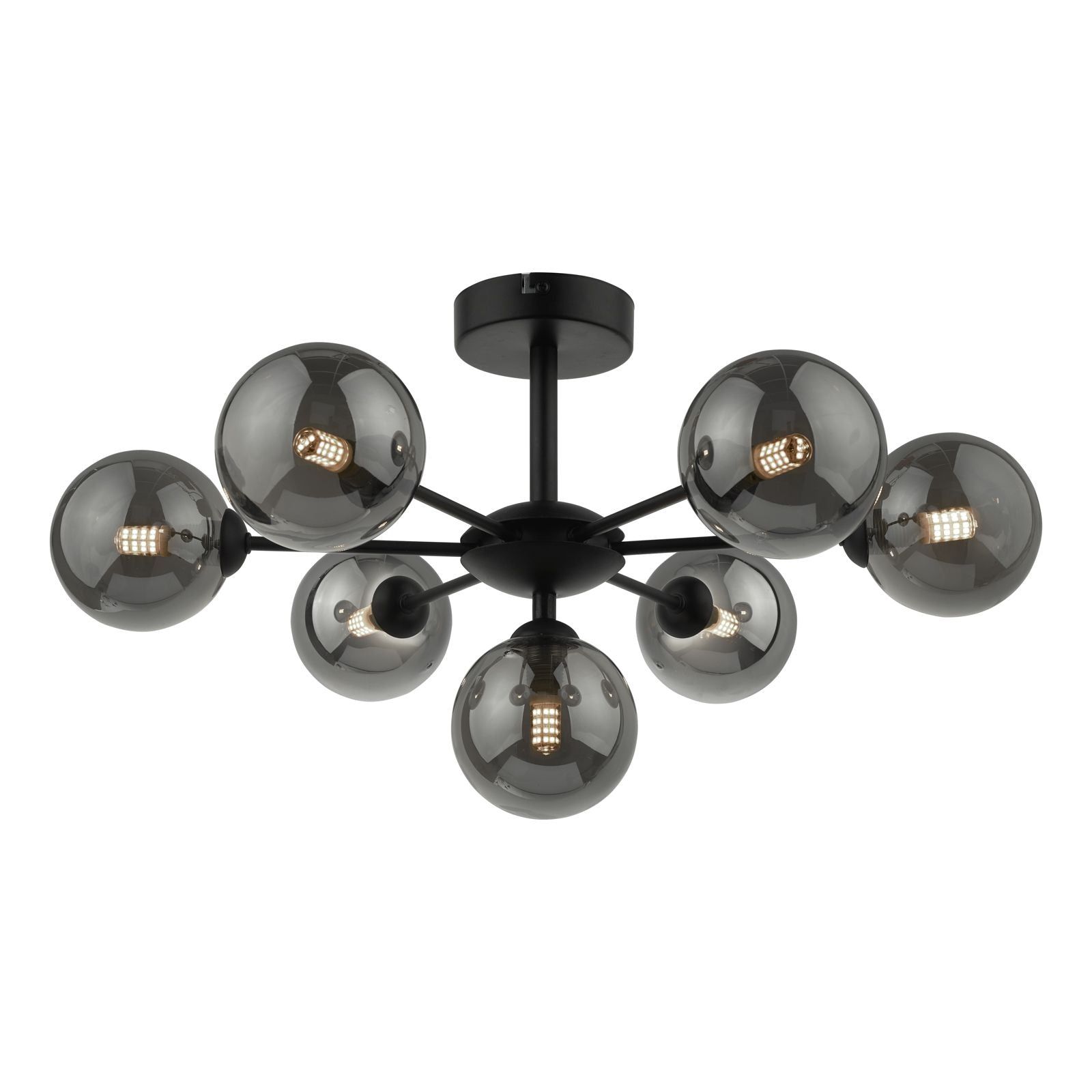 Cohen 7 Light Semi Flush Ceiling Light Matt Black & Smoked Glass Finish IP20