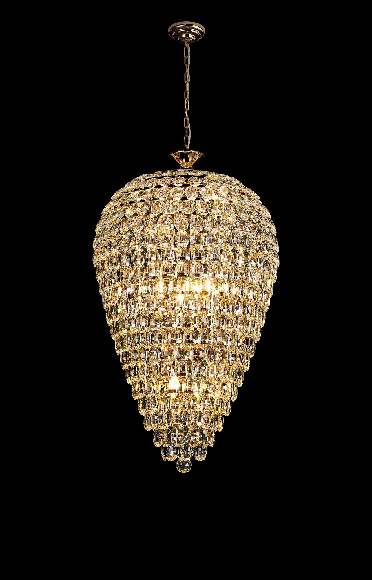 Coniston Tall Acorn Pendant, 16/20/25/30 Light E14, Polished Chrome/French Gold/Crystal