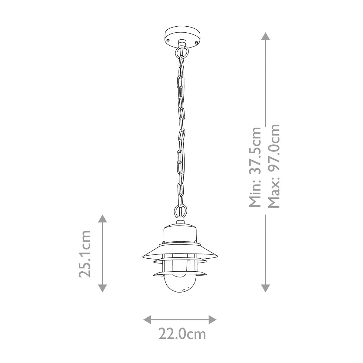Copenhagen 1 Light Chain Lantern - Black/Silver IP44 E27