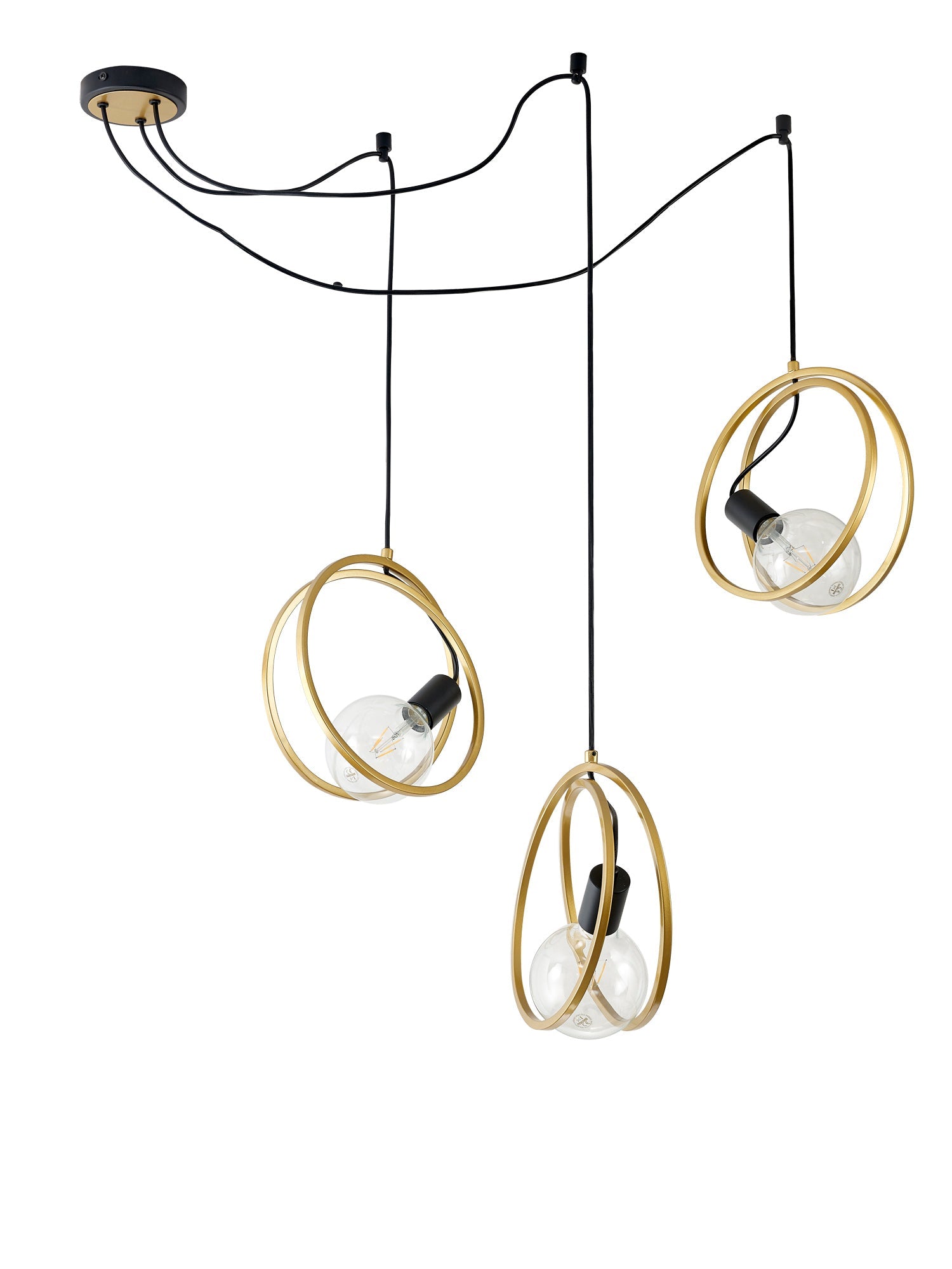 Corfu Double Ring Cluster Ceiling Light, 3/5 Light E27, Matt Black  &  Painted Gold, G95 & 120 Lamp Recommended
