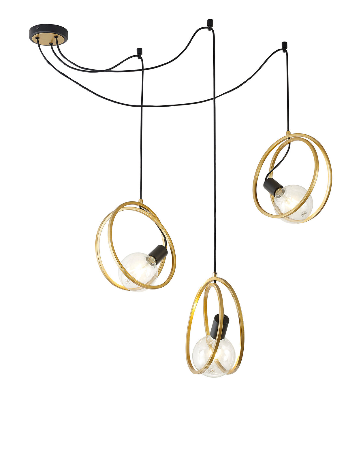 Corfu Double Ring Cluster Ceiling Light, 3/5 Light E27, Matt Black  &  Painted Gold, G95 & 120 Lamp Recommended