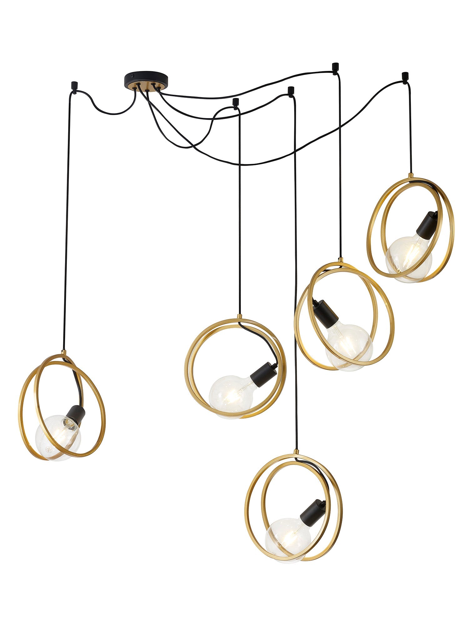 Corfu Double Ring Cluster Ceiling Light, 3/5 Light E27, Matt Black  &  Painted Gold, G95 & 120 Lamp Recommended