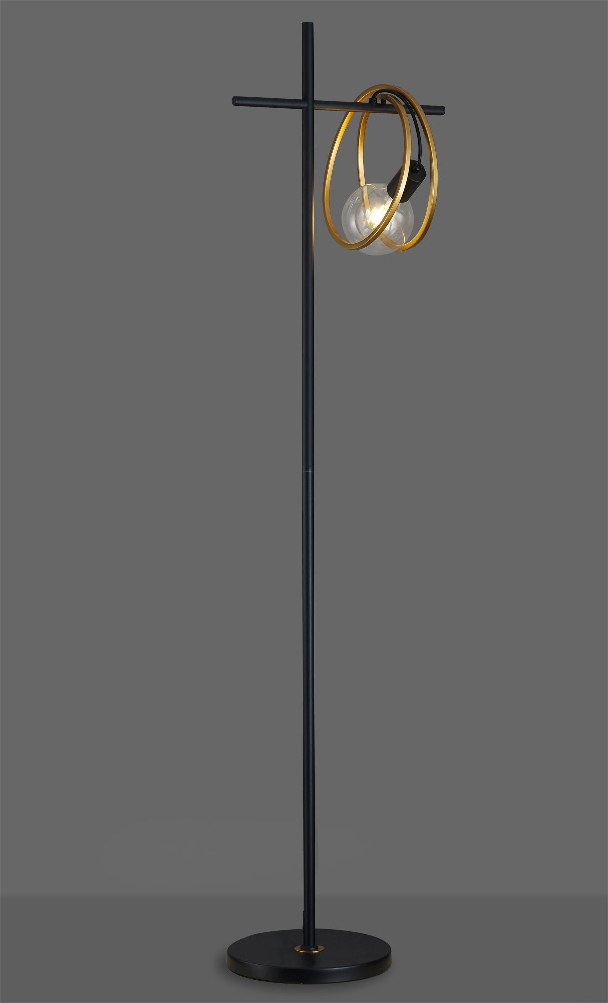 Corfu Double Ring Floor Lamp, 1 Light E27, Matt Black  &  Painted Gold, G95 & 120 Lamp Recommended