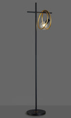 Corfu Double Ring Floor Lamp, 1 Light E27, Matt Black  &  Painted Gold, G95 & 120 Lamp Recommended