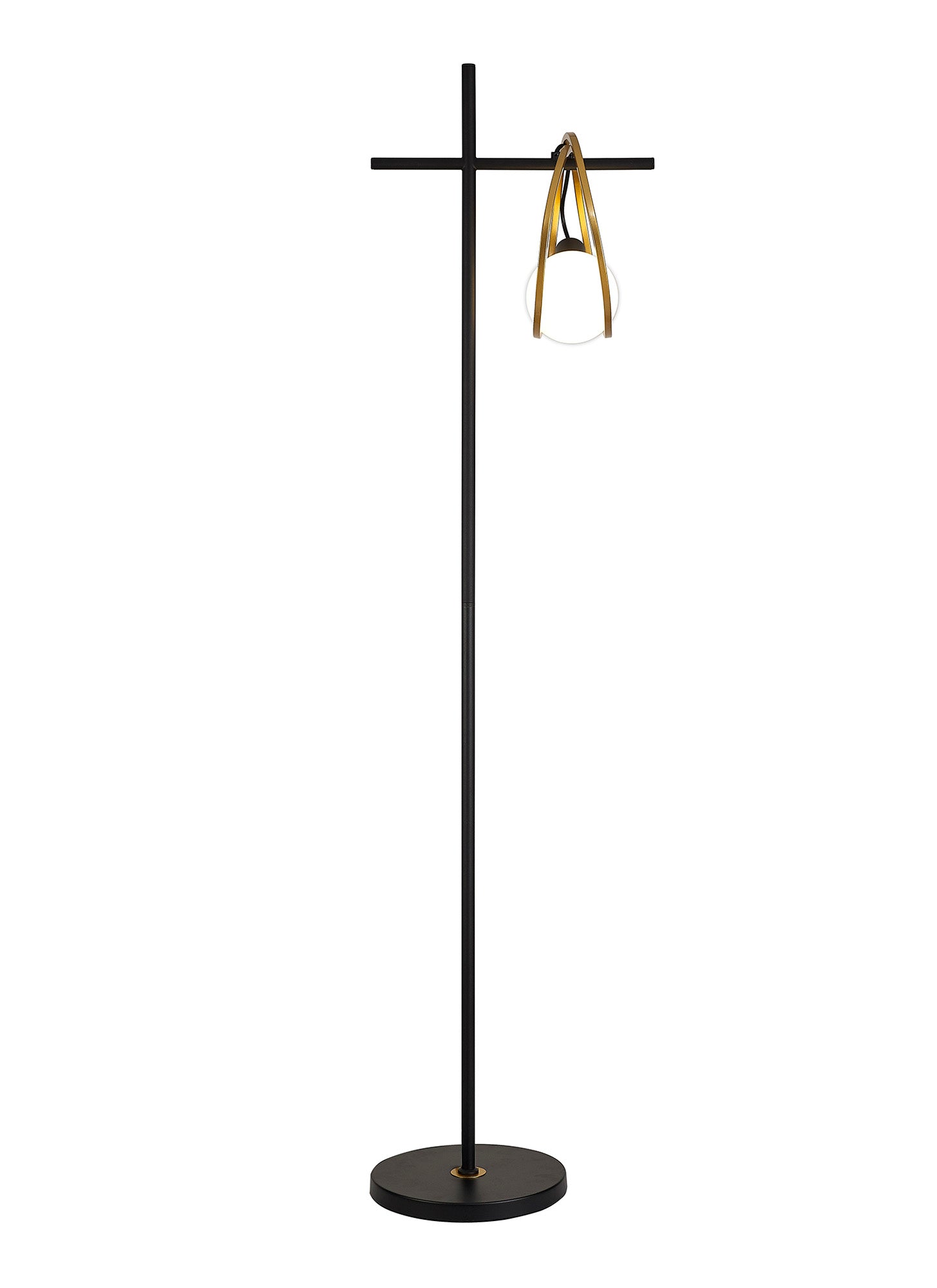 Corfu Double Ring Floor Lamp, 1 Light E27, Matt Black  &  Painted Gold, G95 & 120 Lamp Recommended