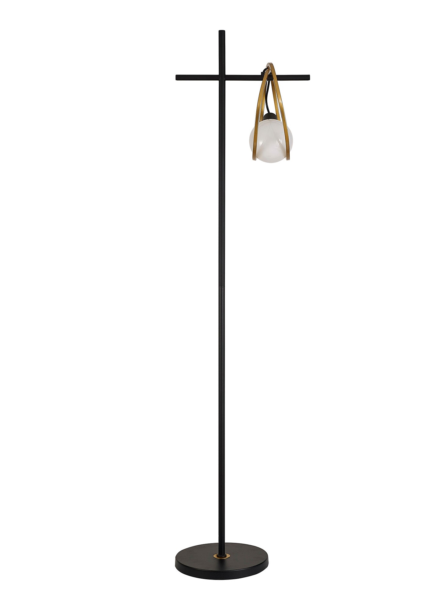 Corfu Double Ring Floor Lamp, 1 Light E27, Matt Black  &  Painted Gold, G95 & 120 Lamp Recommended