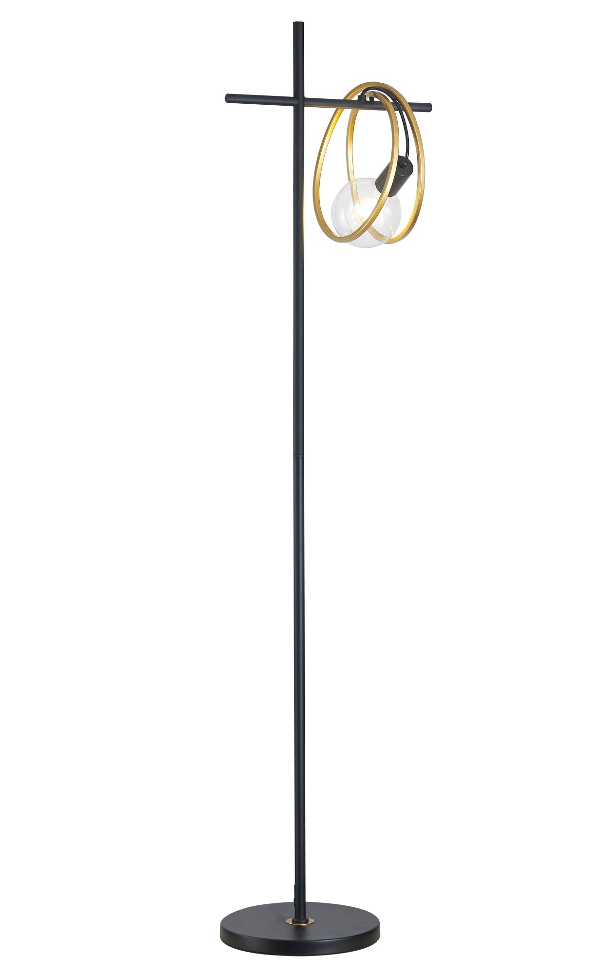 Corfu Double Ring Floor Lamp, 1 Light E27, Matt Black  &  Painted Gold, G95 & 120 Lamp Recommended
