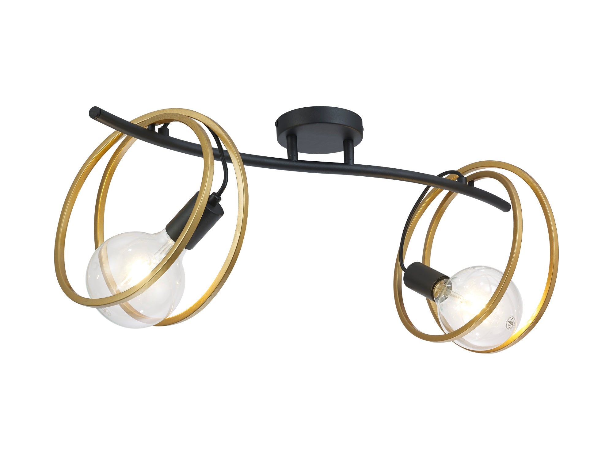 Corfu Double Ring Indoor Semi Flush Ceiling Light, 1/2/3/4Lt E27, Matt Black  &  Painted Gold, G95 & 120 Lamp Recommended