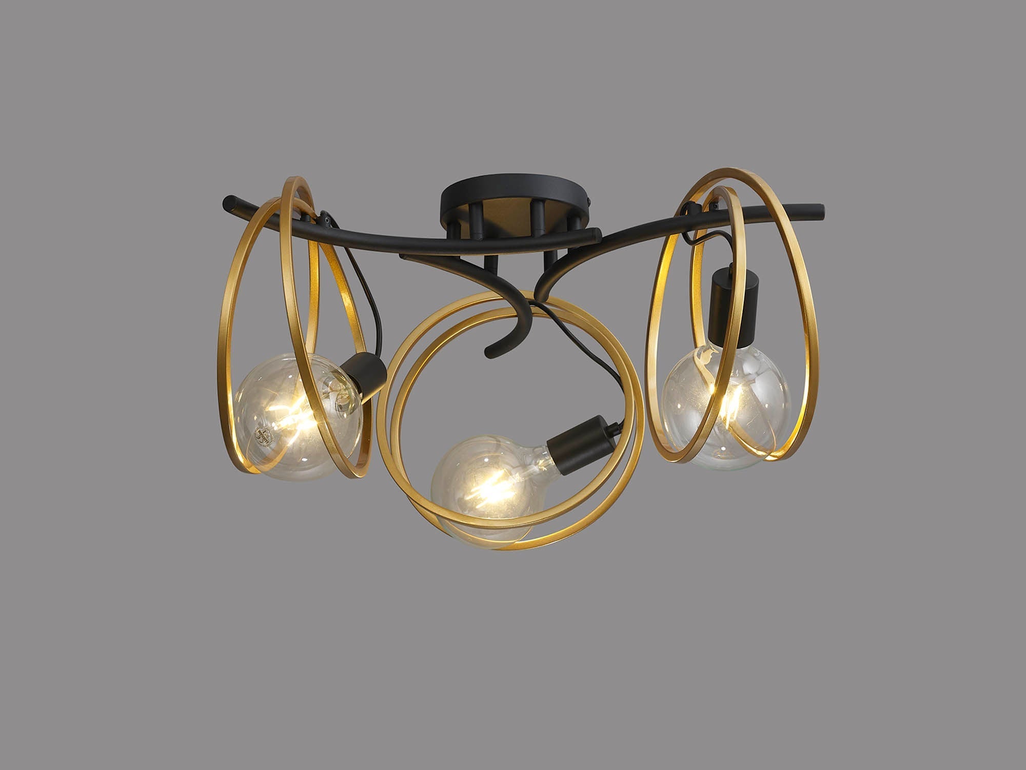 Corfu Double Ring Indoor Semi Flush Ceiling Light, 1/2/3/4Lt E27, Matt Black  &  Painted Gold, G95 & 120 Lamp Recommended