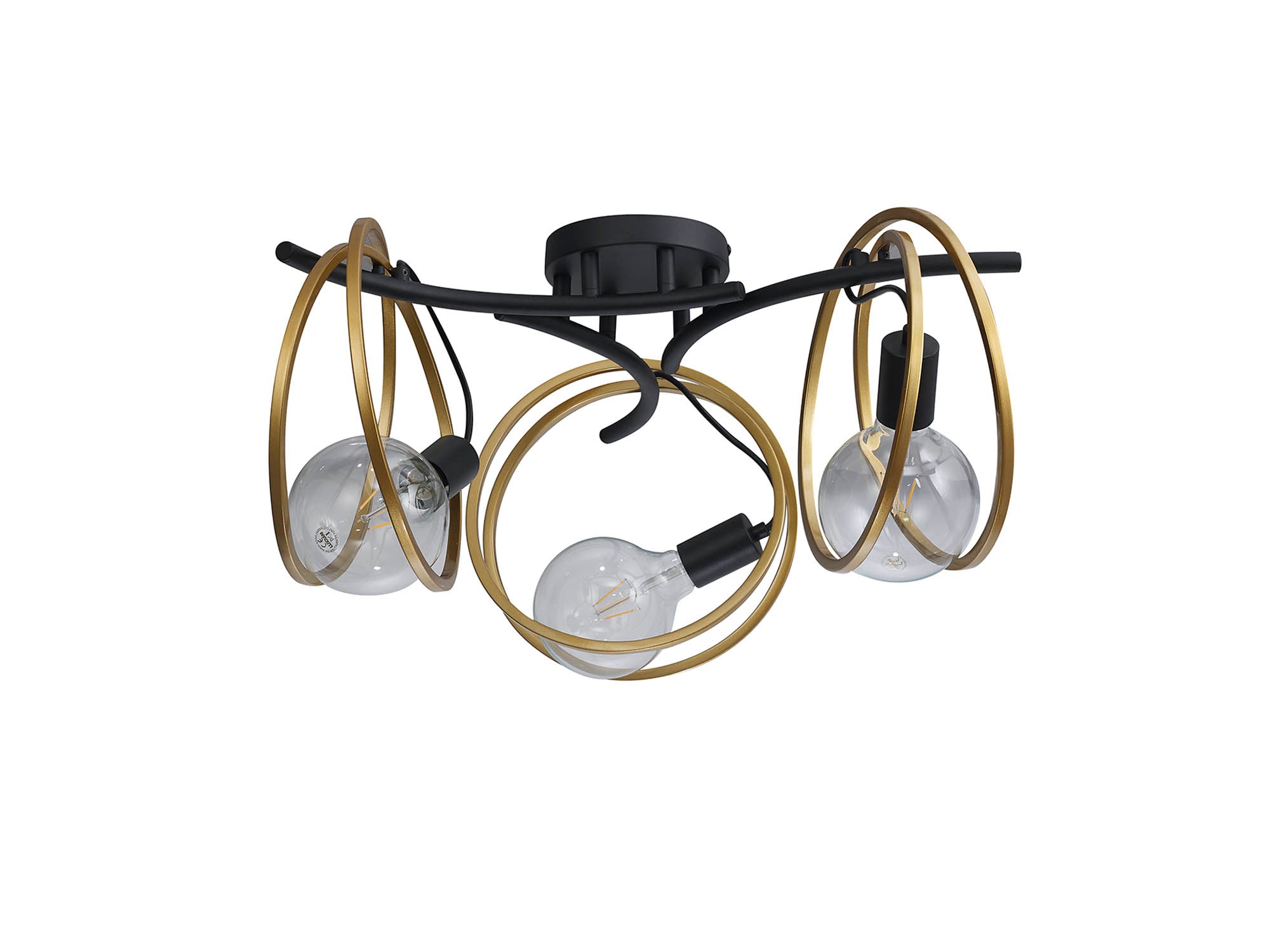 Corfu Double Ring Indoor Semi Flush Ceiling Light, 1/2/3/4Lt E27, Matt Black  &  Painted Gold, G95 & 120 Lamp Recommended