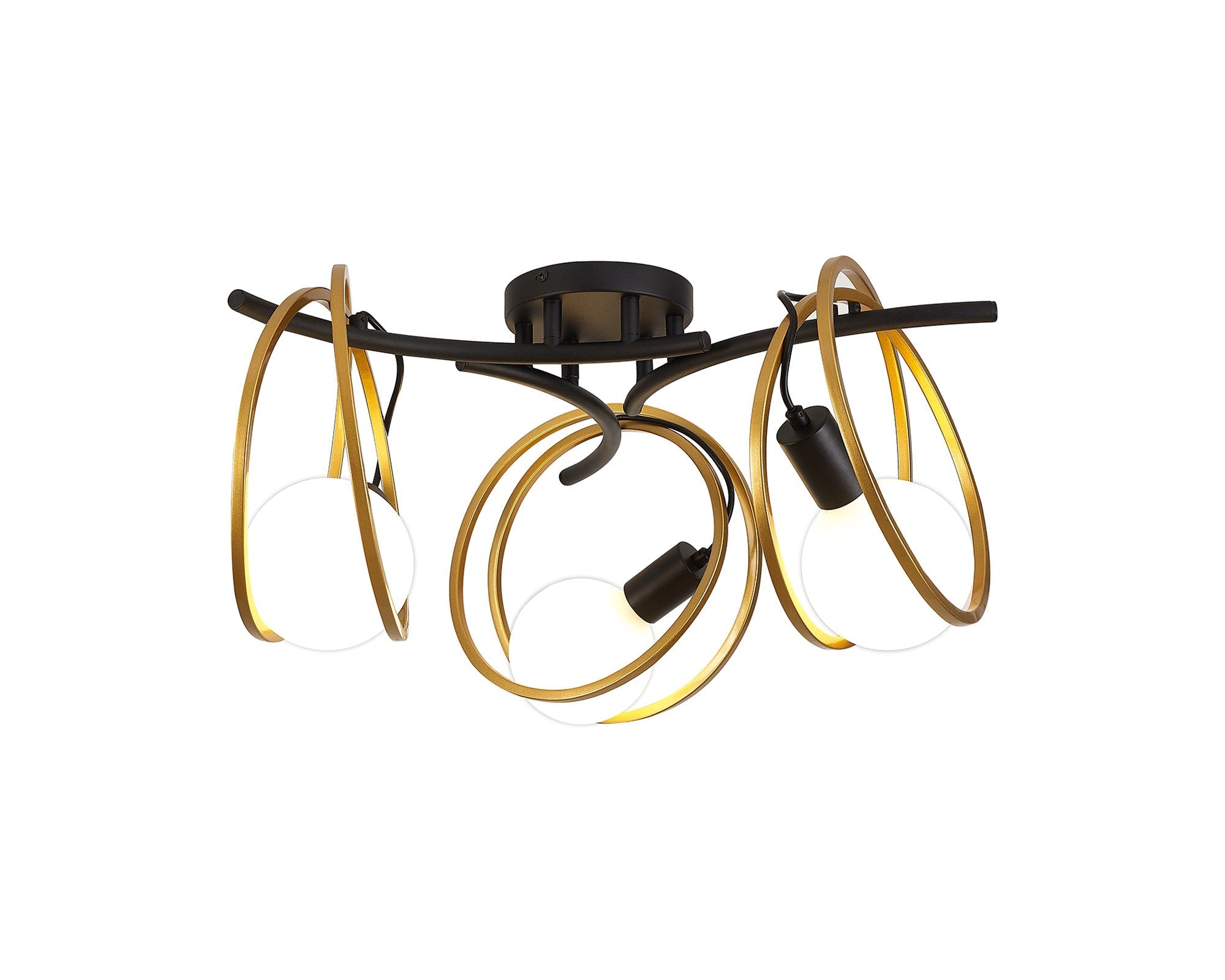 Corfu Double Ring Indoor Semi Flush Ceiling Light, 1/2/3/4Lt E27, Matt Black  &  Painted Gold, G95 & 120 Lamp Recommended