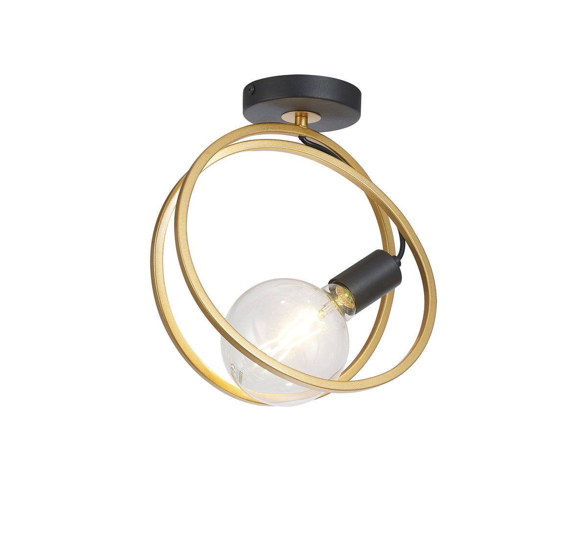 Corfu Double Ring Indoor Semi Flush Ceiling Light, 1/2/3/4Lt E27, Matt Black  &  Painted Gold, G95 & 120 Lamp Recommended