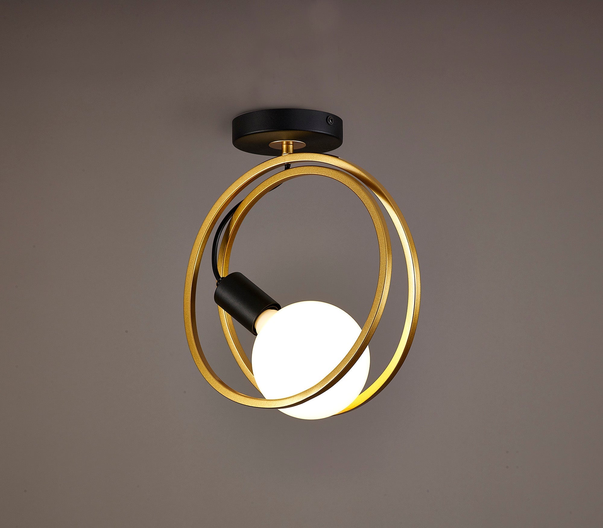 Corfu Double Ring Indoor Semi Flush Ceiling Light, 1/2/3/4Lt E27, Matt Black  &  Painted Gold, G95 & 120 Lamp Recommended