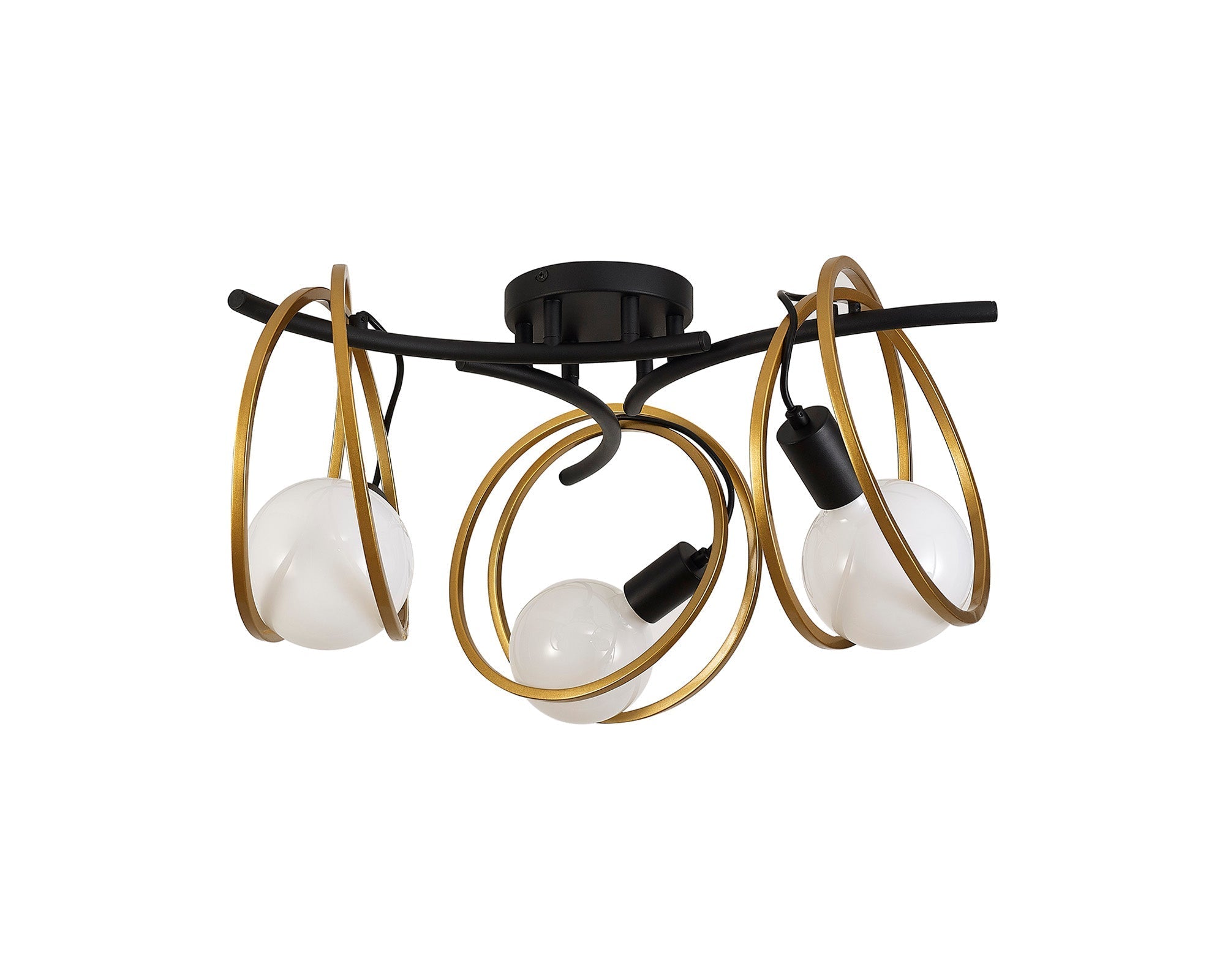 Corfu Double Ring Indoor Semi Flush Ceiling Light, 1/2/3/4Lt E27, Matt Black  &  Painted Gold, G95 & 120 Lamp Recommended