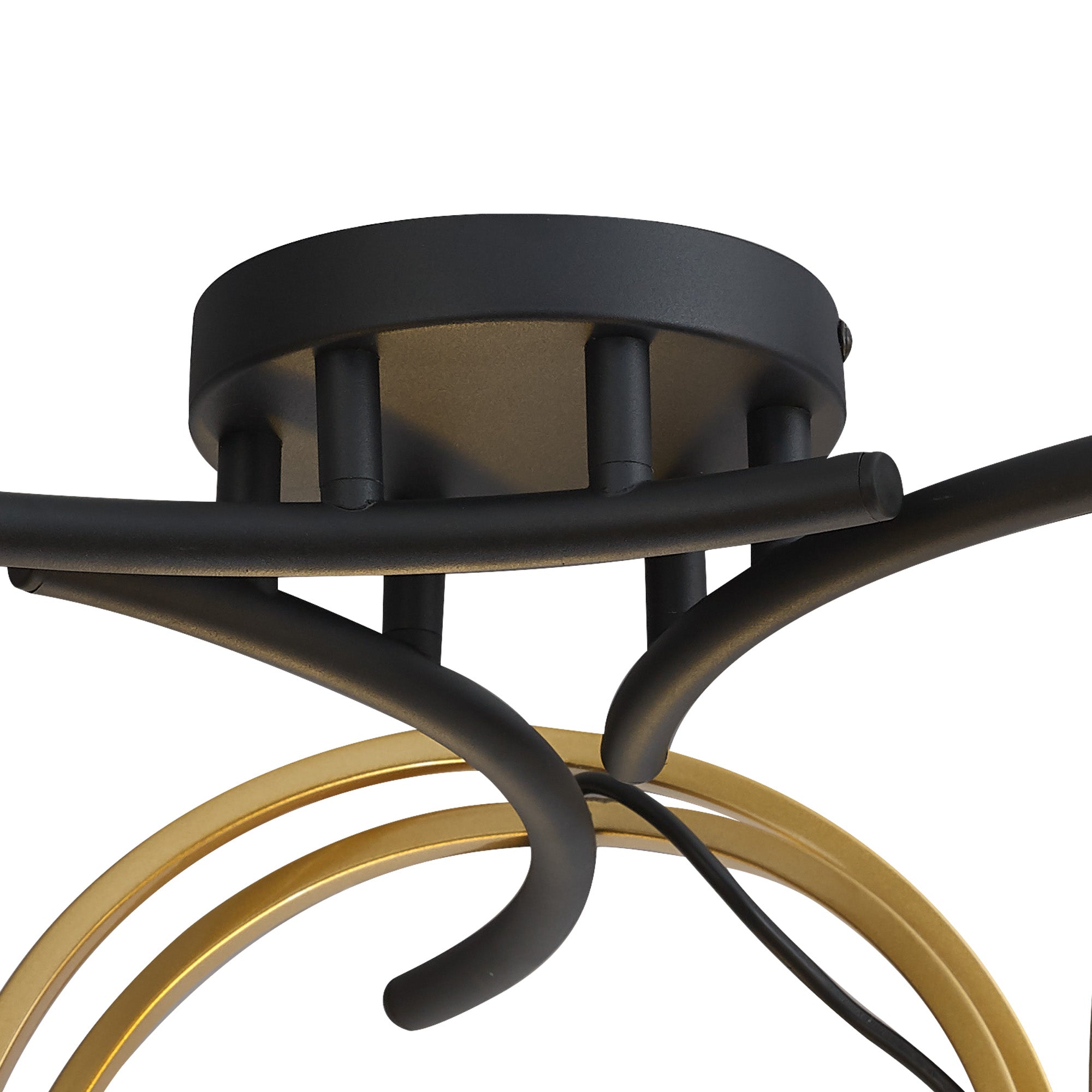 Corfu Double Ring Indoor Semi Flush Ceiling Light, 1/2/3/4Lt E27, Matt Black  &  Painted Gold, G95 & 120 Lamp Recommended