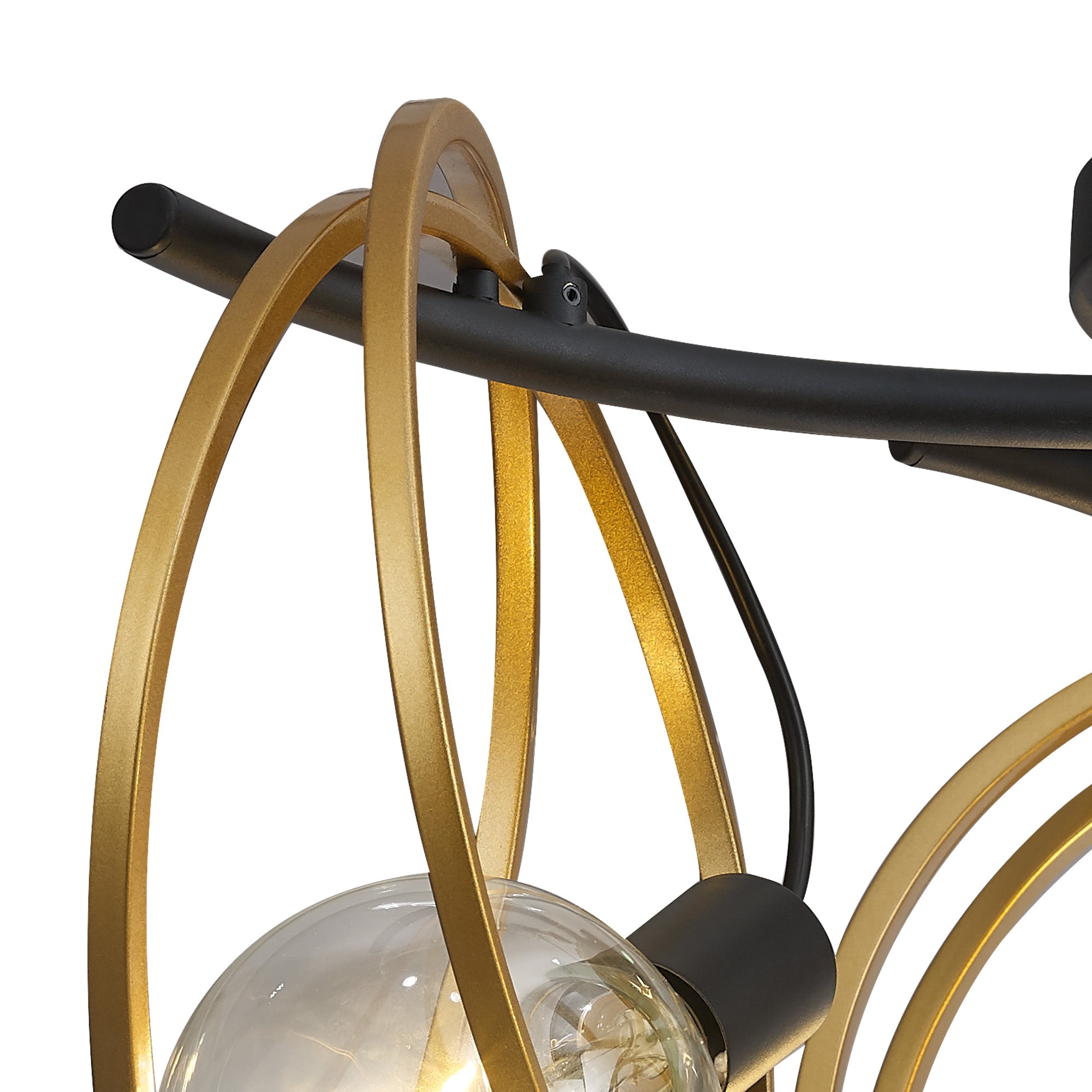 Corfu Double Ring Indoor Semi Flush Ceiling Light, 1/2/3/4Lt E27, Matt Black  &  Painted Gold, G95 & 120 Lamp Recommended