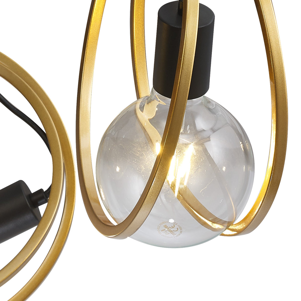 Corfu Double Ring Indoor Semi Flush Ceiling Light, 1/2/3/4Lt E27, Matt Black  &  Painted Gold, G95 & 120 Lamp Recommended