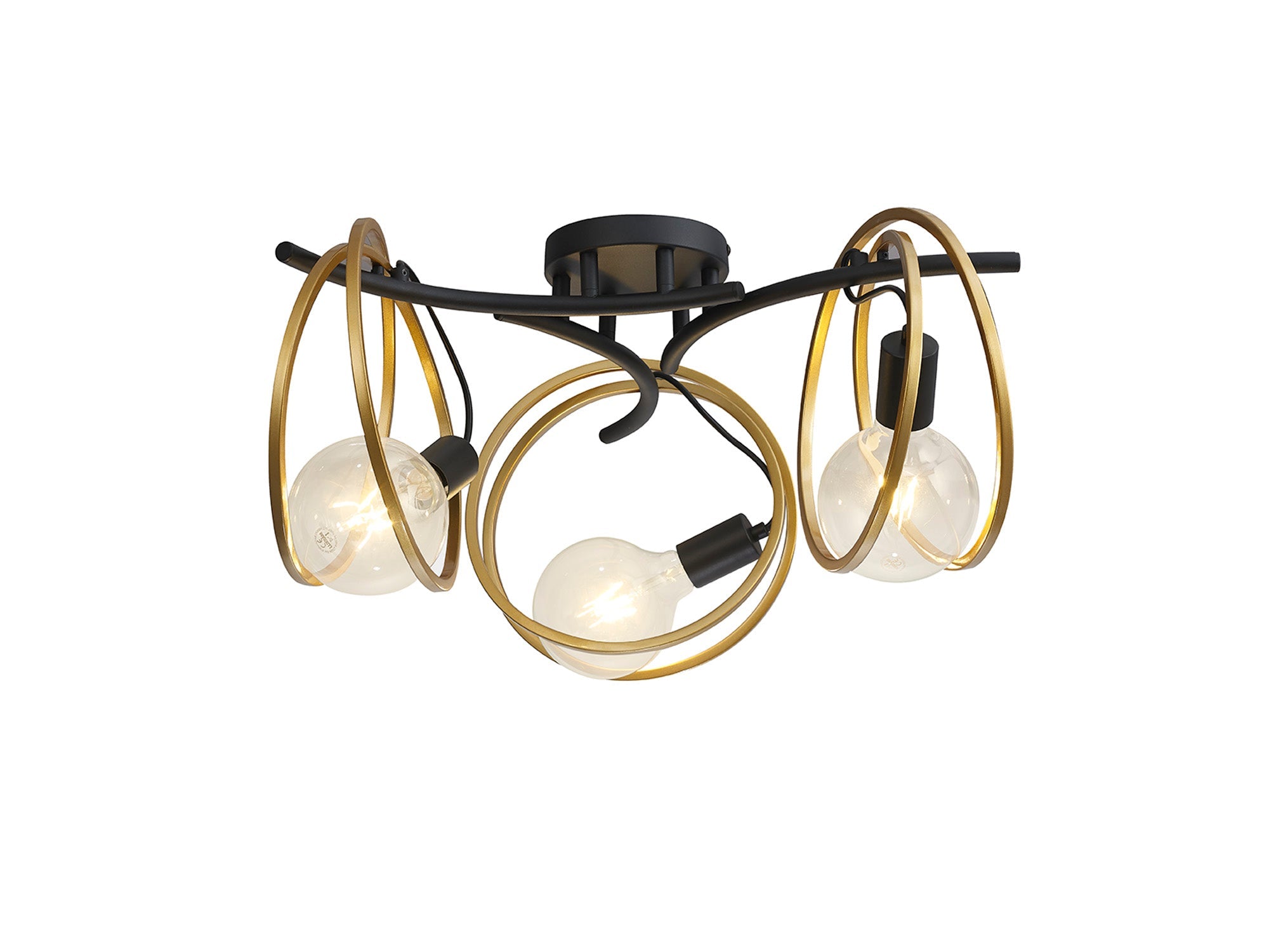 Corfu Double Ring Indoor Semi Flush Ceiling Light, 1/2/3/4Lt E27, Matt Black  &  Painted Gold, G95 & 120 Lamp Recommended