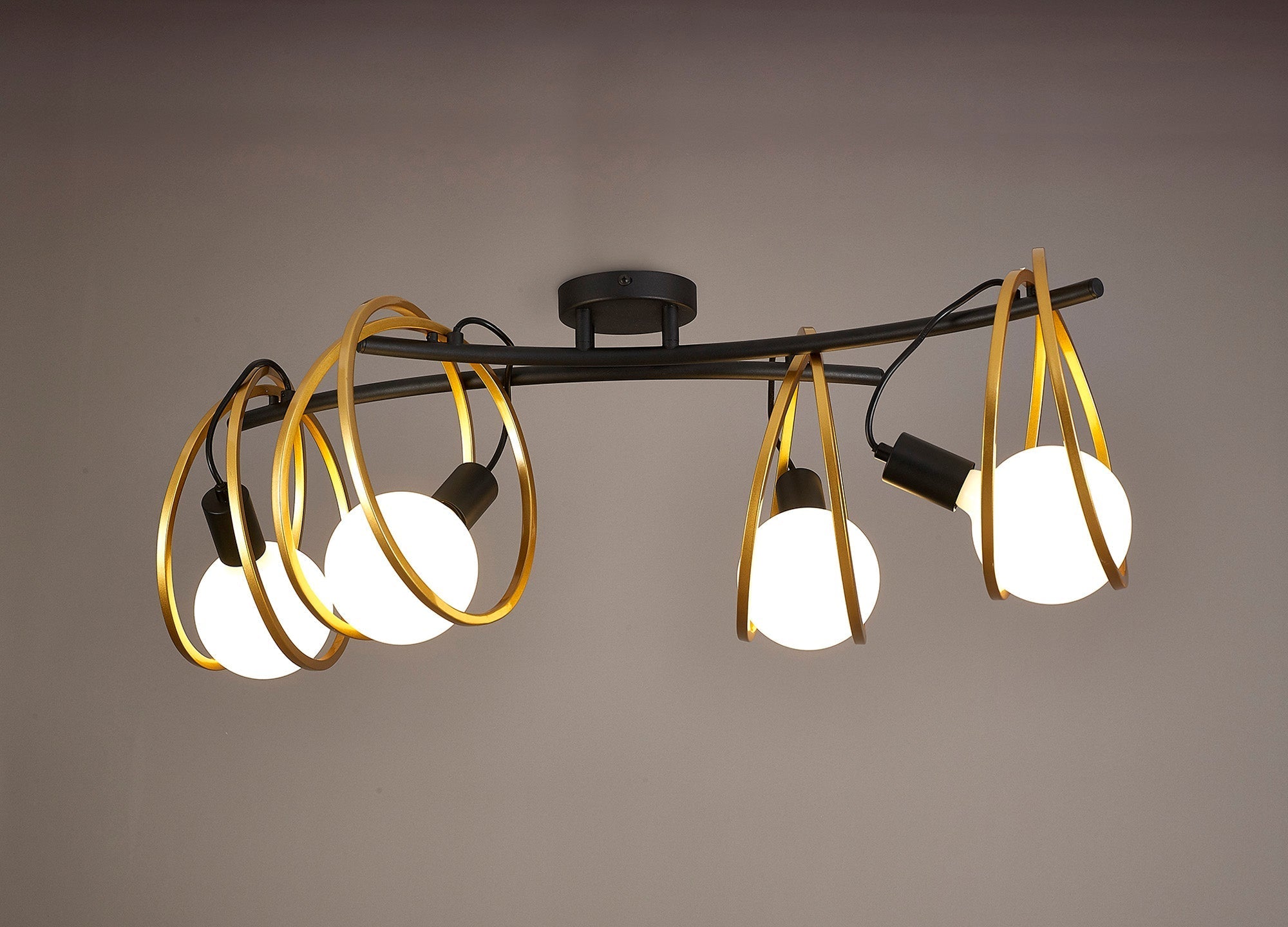 Corfu Double Ring Indoor Semi Flush Ceiling Light, 1/2/3/4Lt E27, Matt Black  &  Painted Gold, G95 & 120 Lamp Recommended