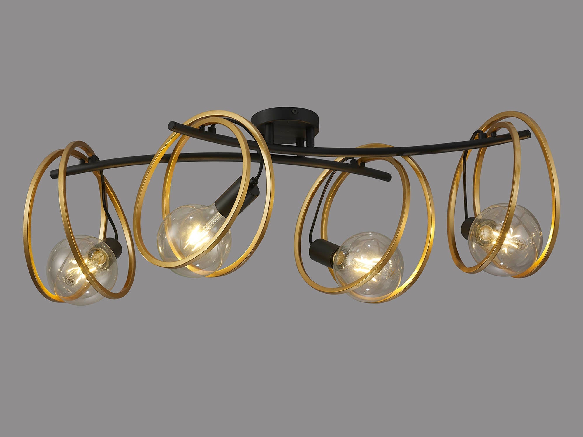 Corfu Double Ring Indoor Semi Flush Ceiling Light, 1/2/3/4Lt E27, Matt Black  &  Painted Gold, G95 & 120 Lamp Recommended