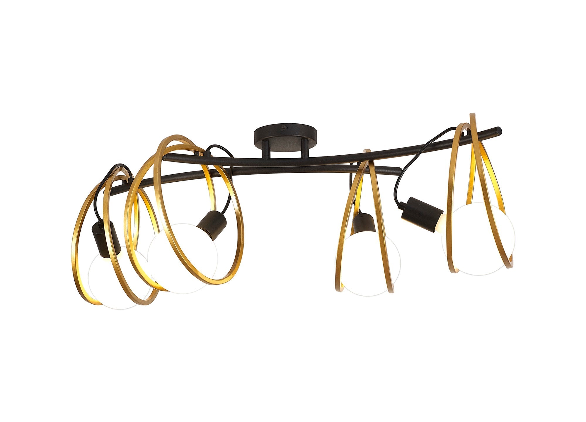 Corfu Double Ring Indoor Semi Flush Ceiling Light, 1/2/3/4Lt E27, Matt Black  &  Painted Gold, G95 & 120 Lamp Recommended