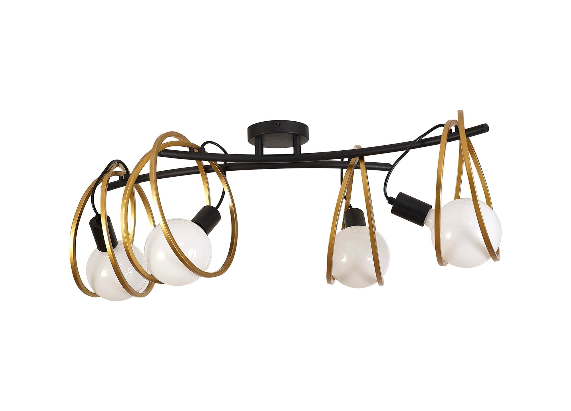 Corfu Double Ring Indoor Semi Flush Ceiling Light, 1/2/3/4Lt E27, Matt Black  &  Painted Gold, G95 & 120 Lamp Recommended