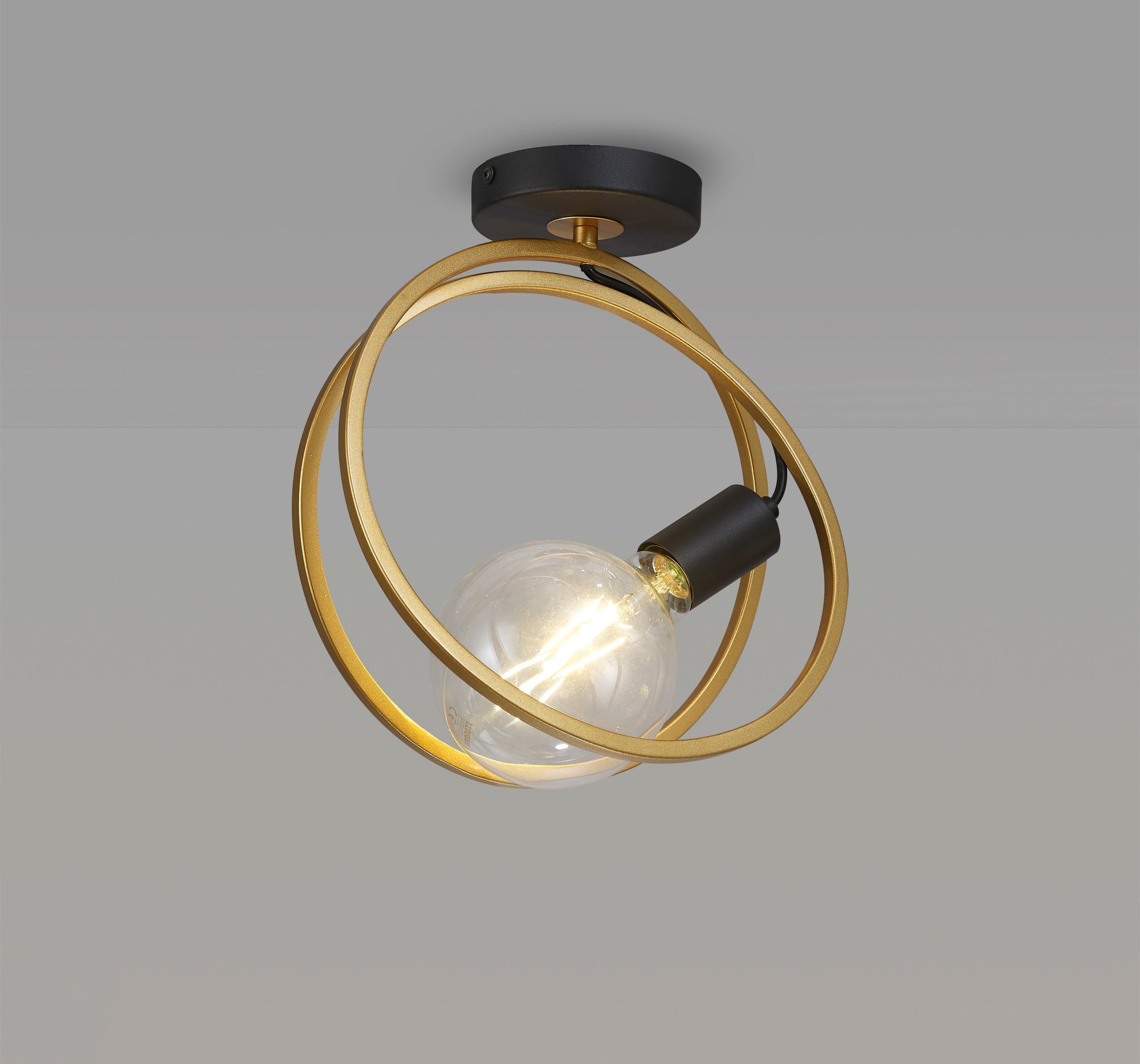 Corfu Double Ring Indoor Semi Flush Ceiling Light, 1/2/3/4Lt E27, Matt Black  &  Painted Gold, G95 & 120 Lamp Recommended