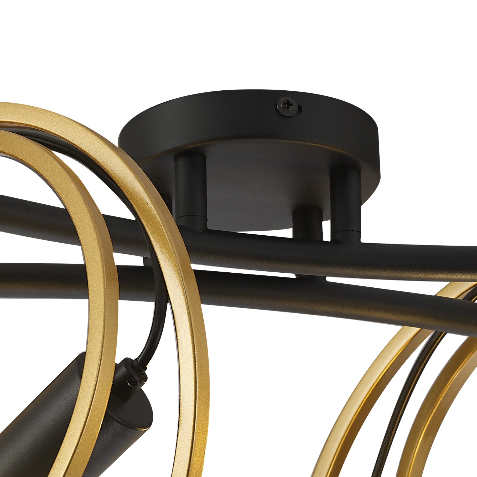 Corfu Double Ring Indoor Semi Flush Ceiling Light, 1/2/3/4Lt E27, Matt Black  &  Painted Gold, G95 & 120 Lamp Recommended