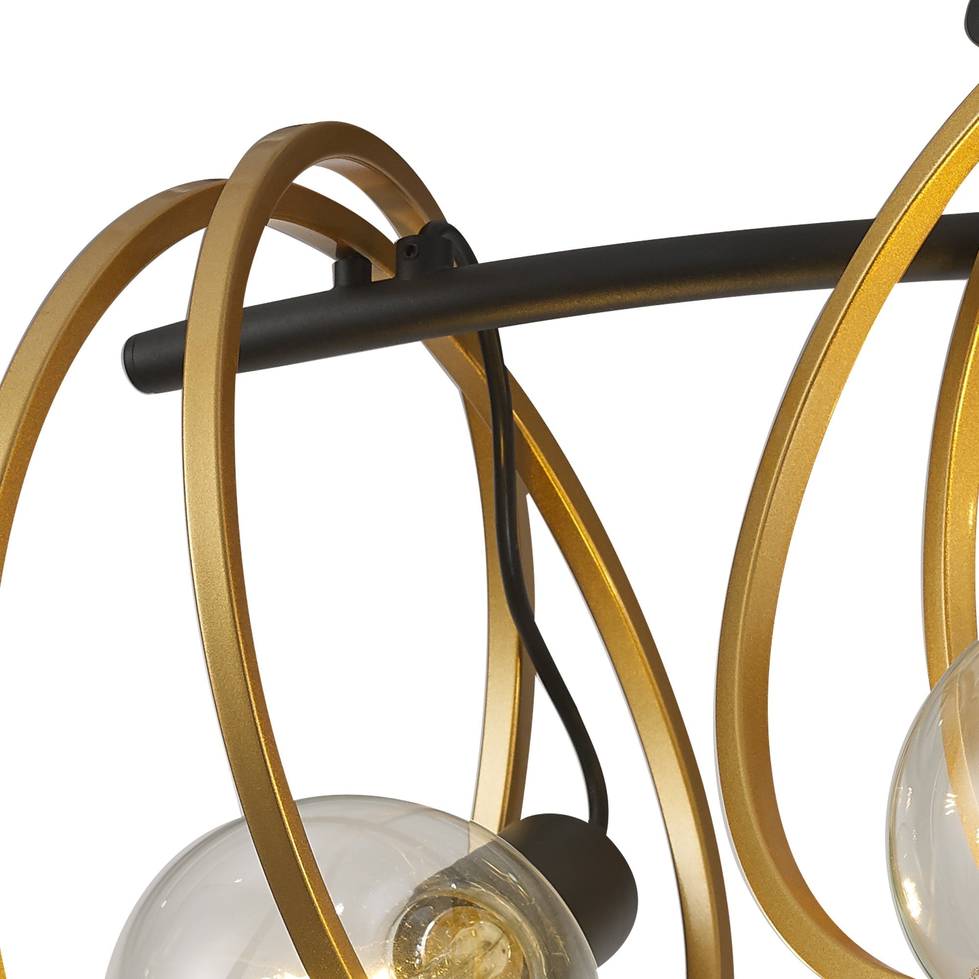 Corfu Double Ring Indoor Semi Flush Ceiling Light, 1/2/3/4Lt E27, Matt Black  &  Painted Gold, G95 & 120 Lamp Recommended