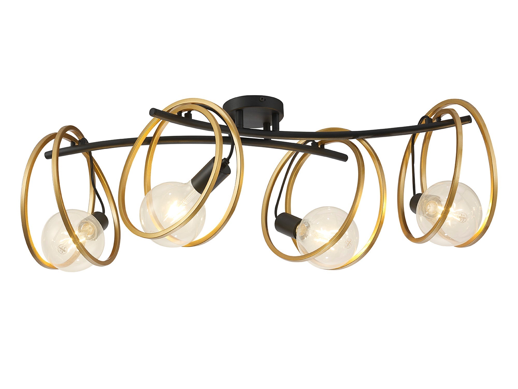 Corfu Double Ring Indoor Semi Flush Ceiling Light, 1/2/3/4Lt E27, Matt Black  &  Painted Gold, G95 & 120 Lamp Recommended