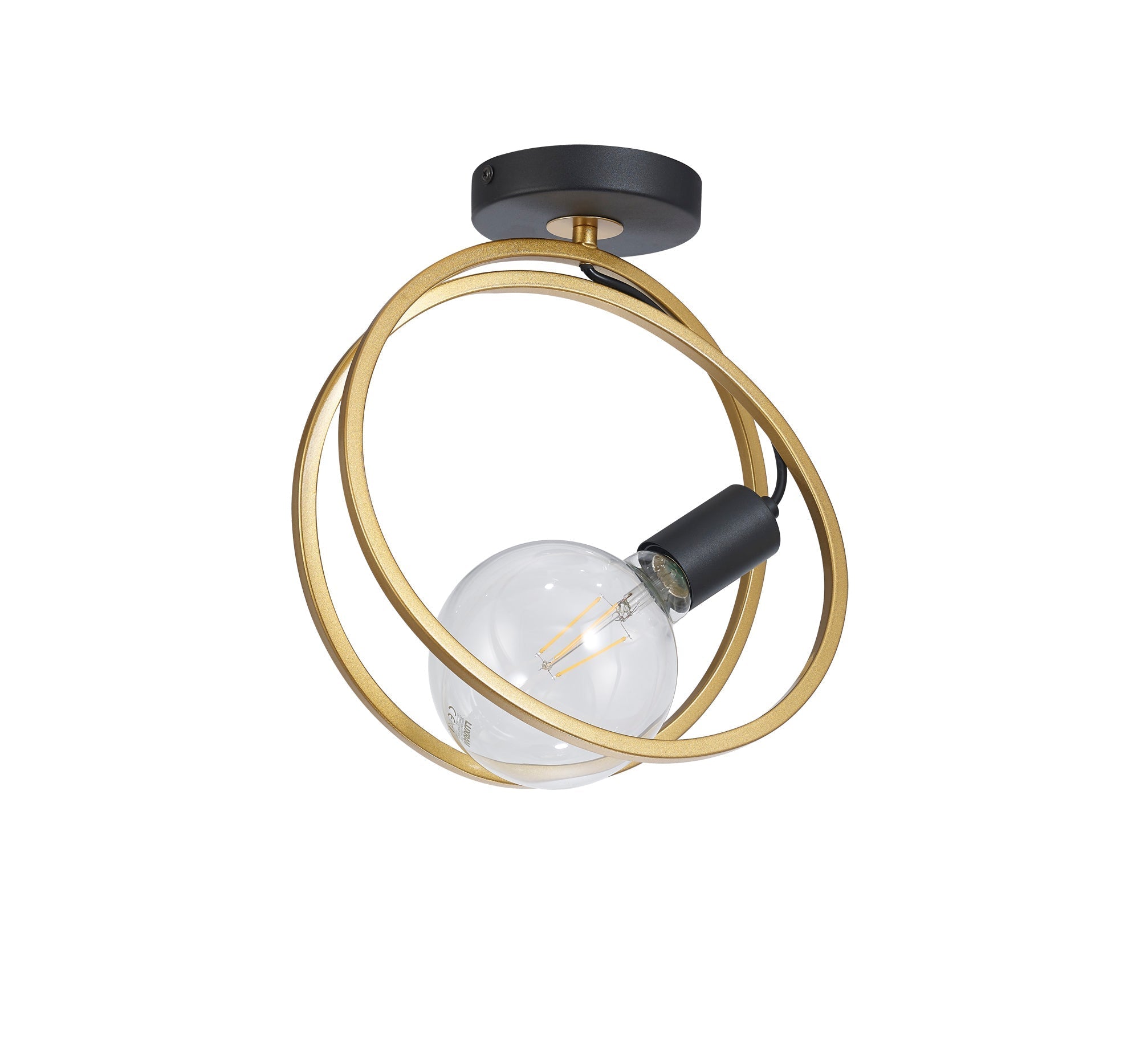 Corfu Double Ring Indoor Semi Flush Ceiling Light, 1/2/3/4Lt E27, Matt Black  &  Painted Gold, G95 & 120 Lamp Recommended