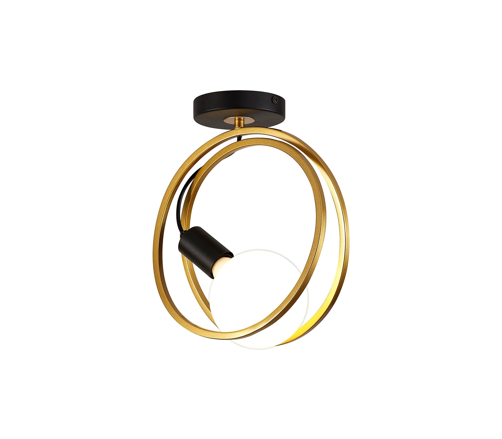Corfu Double Ring Indoor Semi Flush Ceiling Light, 1/2/3/4Lt E27, Matt Black  &  Painted Gold, G95 & 120 Lamp Recommended