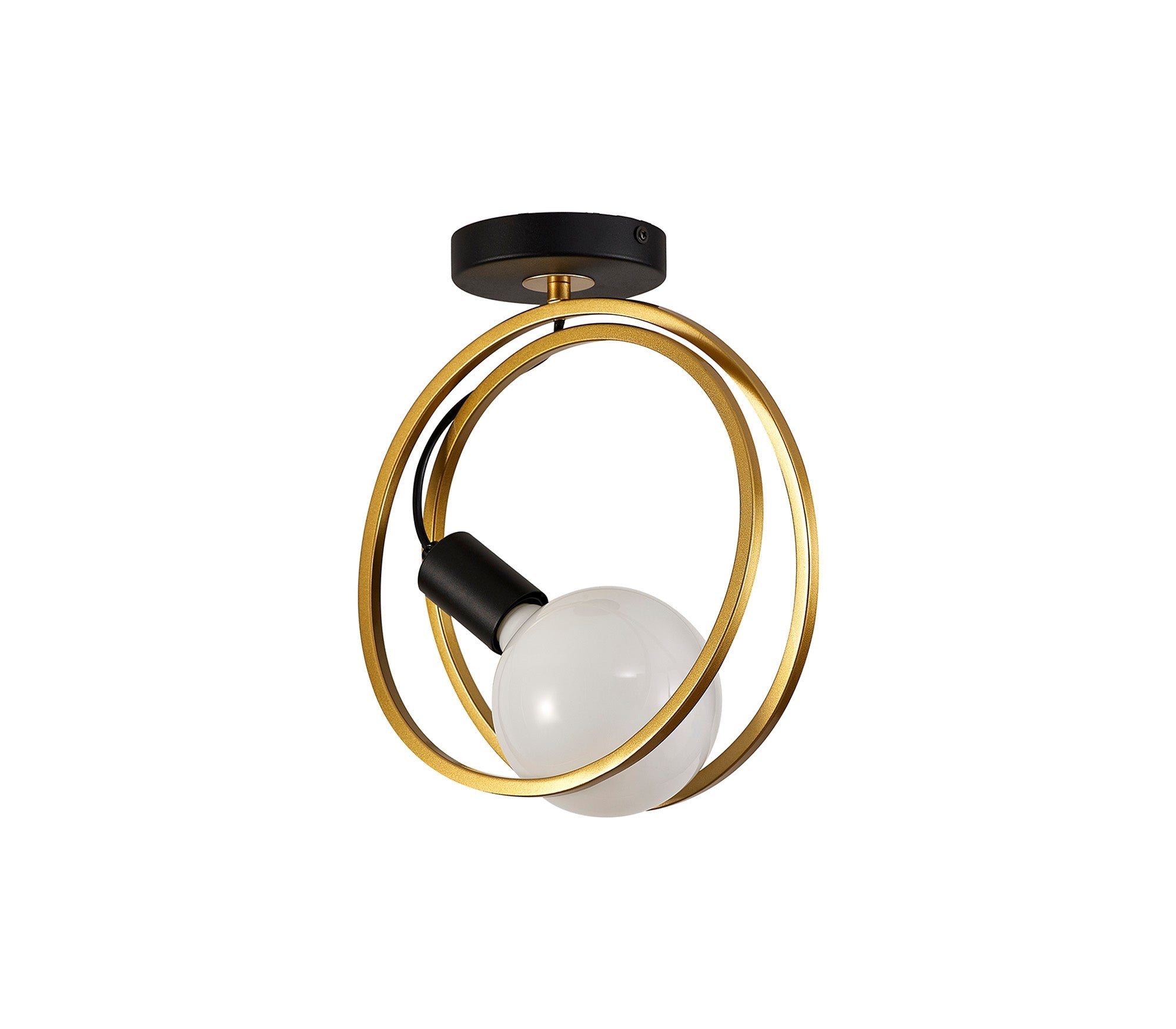 Corfu Double Ring Indoor Semi Flush Ceiling Light, 1/2/3/4Lt E27, Matt Black  &  Painted Gold, G95 & 120 Lamp Recommended