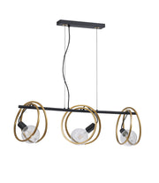 Corfu Double Ring Kitchen Table/Island Light, 3 Light E27, Matt Black  &  Painted Gold, G95 & 120 Lamp Recommended