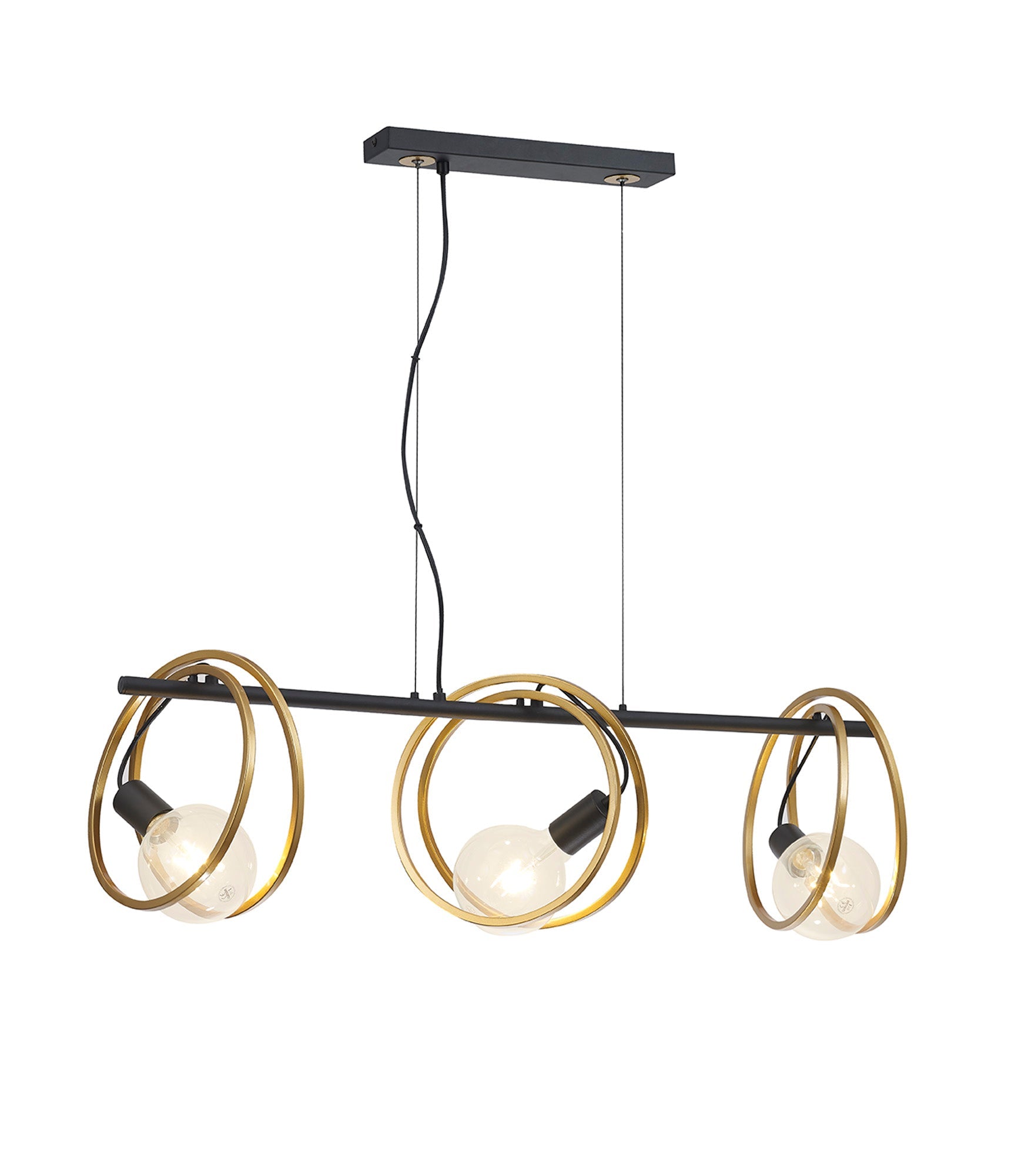 Corfu Double Ring Kitchen Table/Island Light, 3 Light E27, Matt Black  &  Painted Gold, G95 & 120 Lamp Recommended