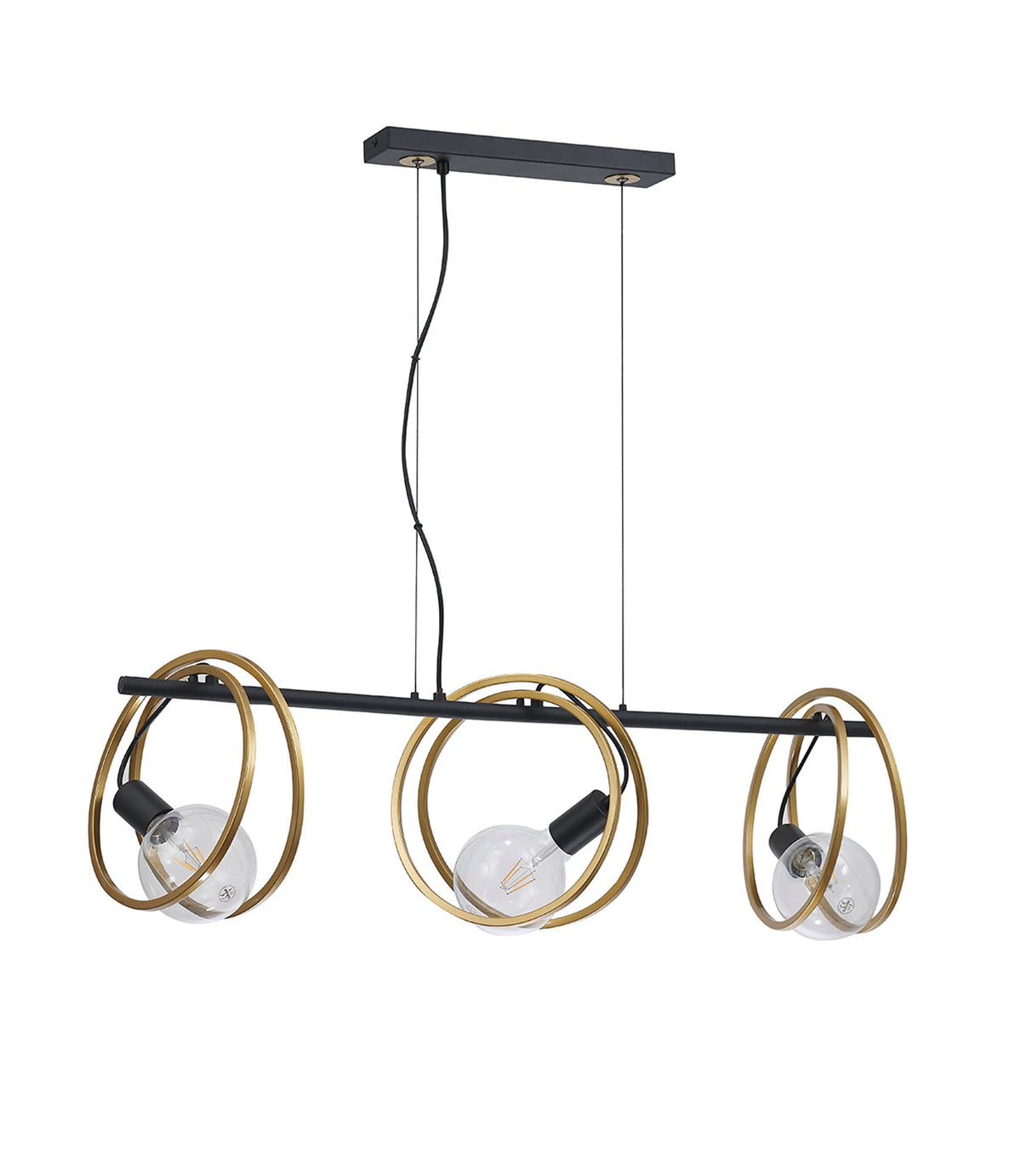 Corfu Double Ring Kitchen Table/Island Light, 3 Light E27, Matt Black  &  Painted Gold, G95 & 120 Lamp Recommended