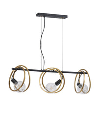 Corfu Double Ring Kitchen Table/Island Light, 3 Light E27, Matt Black  &  Painted Gold, G95 & 120 Lamp Recommended
